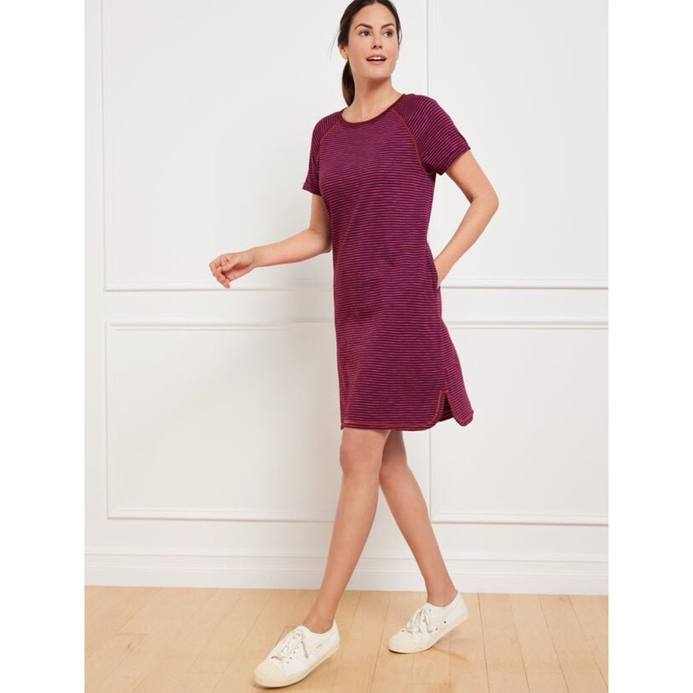 Talbots Cotton Modal Striped Purple T-Shirt Dress XS